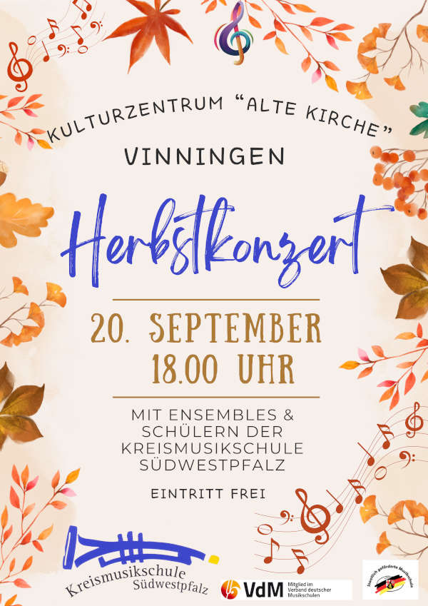 Herbstkonzert der Kreismusikschule Südwestpfalz am 20. September 2024 in Vinningen