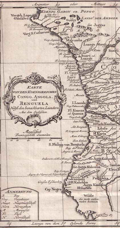 Historische Karte mit Ausschnitt von Afrika (Quelle: Mungo Park, Reisen im Innern von Afrika auf Veranstaltung der afrikanischen Gesellschaft in den Jahren 1795 bis 1797, Berlin/Hamburg: Haude & Spener, 1800)