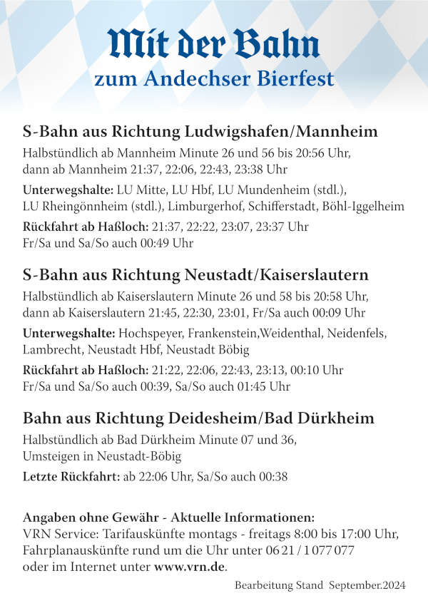 Informationen zur Anreise mit der Bahn (Quelle: Gemeindeverwaltung Haßloch)