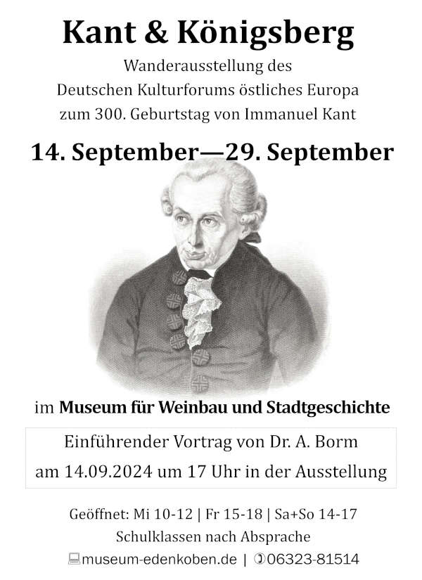 Wanderausstellung "Kant & Königsberg" im September 2024 in Edenkoben