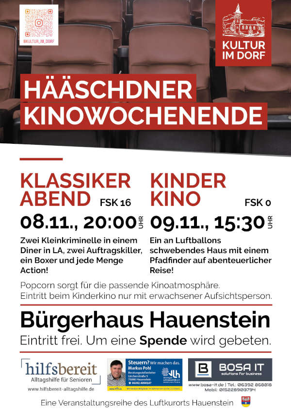 Hääschdner Kinowochenende am 08. und 09. November 2024