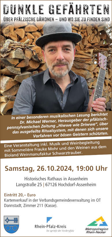 Über Pfälzische Dämonen: Musikalische Lesung „Dunkle Gefährten“ am 26. Oktober 2024 in Hochdorf-Assenheim