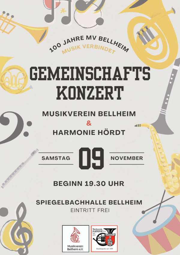 Gemeinschaftskonzert mit dem Musikverein Bellheim und dem MV Harmonie Hördt am 09. November 2024 in Bellheim