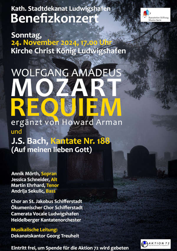 Mozarts Requiem Benefizkonzert des Katholischen Stadtdekanats Ludwigshafen zugunsten der Aktion 72 am 24.11.24