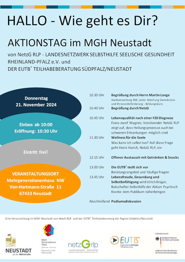 Aktionstag "Hallo – Wie geht es Dir?" am 21. November 2024 in Neustadt an der Weinstraße