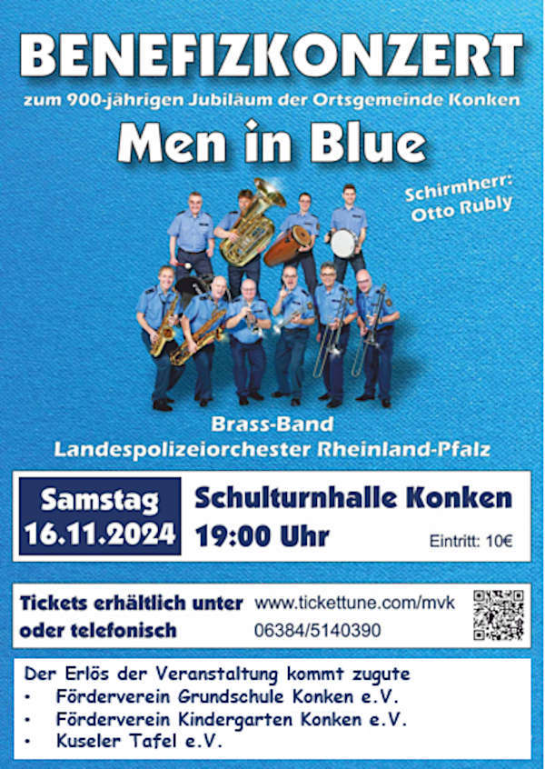 Benefizkonzert mit "Men in Blue" am 16. November 2024 in Konken