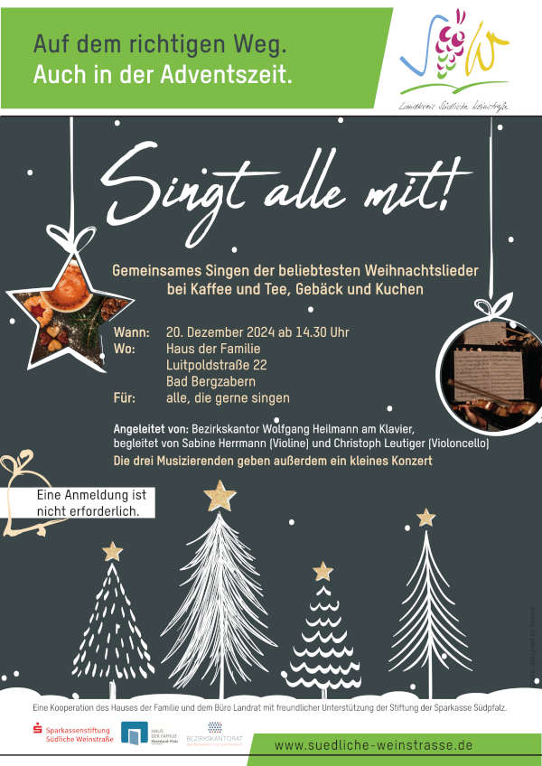 Gemeinsames Singen beliebter Weihnachtslieder im Dezember 2024 im Haus der Familie in Bad Bergzabern