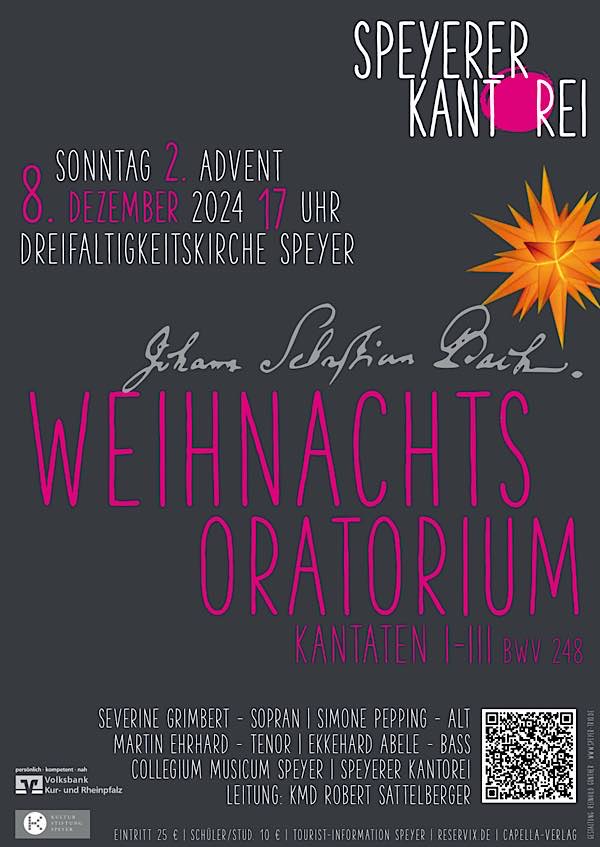 Bachs Weihnachtsoratorium mit Barockorchester und namhaften Solisten im Dezember 2024 in Speyer