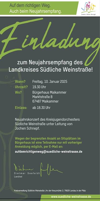 Traditioneller Neujahrsempfang des Landkreises SÜW im Januar 2025 in Maikammer