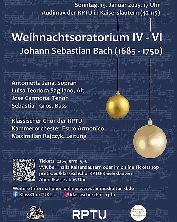 J. S. Bachs Weihnachtsoratorium IV-VI im Januar 2025 in Kaiserslautern