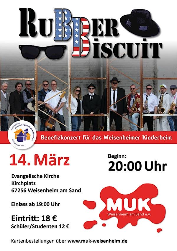 MUK Benefizkonzert für das Kinderheim mit Rubbert Biscuit - Blues Brothers Show im März 2025 in Weisenheim am Sand