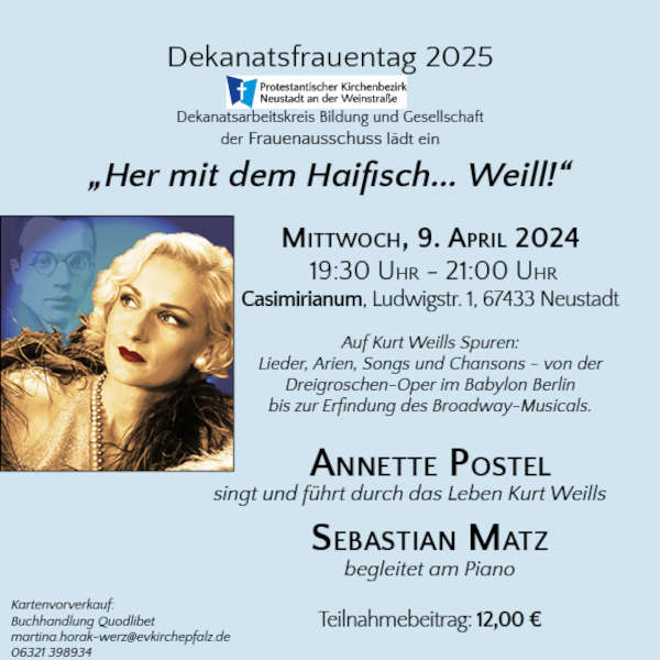 Annette Postel - „Her mit dem Haifisch... Weill!" am Dekanatsfrauentag im April 2025 in Neustadt an der Weinstraße