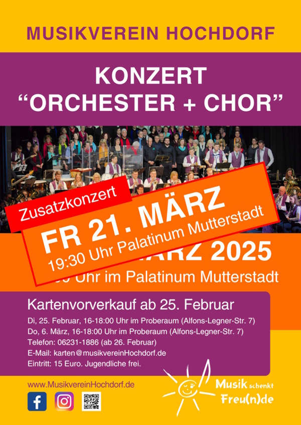 Konzert und Zusatzkonzert „ORCHESTER + CHOR“ im März 2025 in Mutterstadt